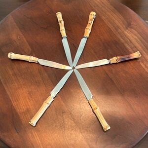 Set of 6 Vintage Bamboo Stainless Steel Butter Knives Made in Japan